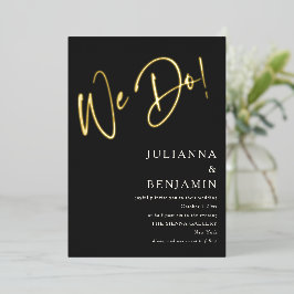 Elegant Modern Script Classy Wedding Black Gold Folieneinladung