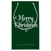 Elegant Modern Script Green Frohe Weihnachten Kleine Geschenktüte (Rückseite)