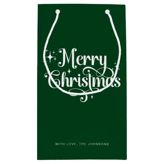 Elegant Modern Script Green Frohe Weihnachten Kleine Geschenktüte (Rückseite)