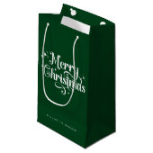 Elegant Modern Script Green Frohe Weihnachten Kleine Geschenktüte (Vorderseite Schrägansicht)