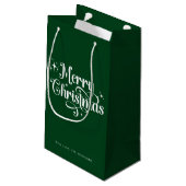 Elegant Modern Script Green Frohe Weihnachten Kleine Geschenktüte (Rückseite Schrägansicht)