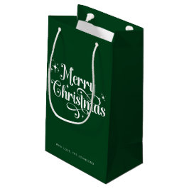 Elegant Modern Script Green Frohe Weihnachten Kleine Geschenktüte