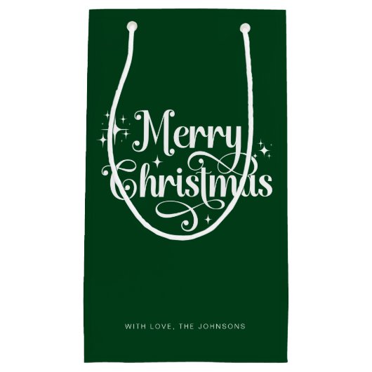 Elegant Modern Script Green Frohe Weihnachten Kleine Geschenktüte (Vorderseite)