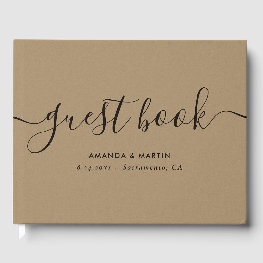 Elegant Modern Script Kraft Wedding Gästebuch (Vorderseite)