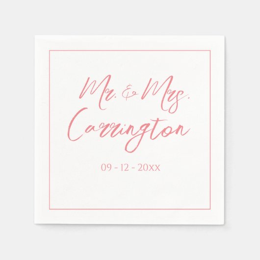 Elegant Modern Script Mr. Pink Wedding Serviette (Vorderseite)