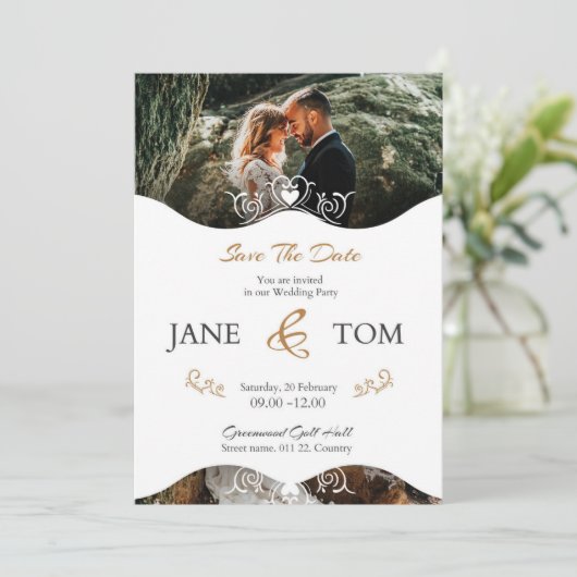 Elegant Modern Script Photo Classic Einladung (Stehend Vorderseite)