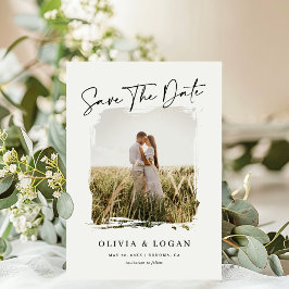 Elegant Modern Script Rustic Photo Frame Wedding Save The Date