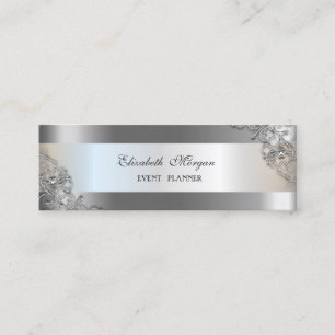 Elegant Modern,Silber gestreift,Rahmen Mini Visitenkarte