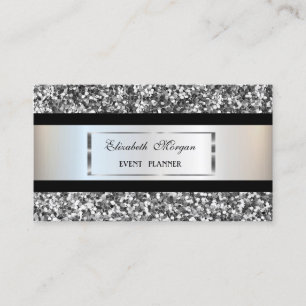 Elegant  Modern,Silber Glitter Rahmen,Schwarzer St Visitenkarte