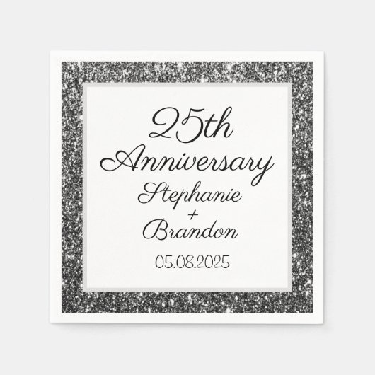 Elegant Modern Silver 25. Hochzeitstag Serviette (Vorderseite)