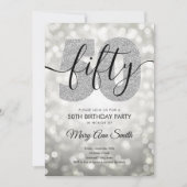 Elegant Modern Silver 50. Geburtstagsparty Einladung (Vorderseite)