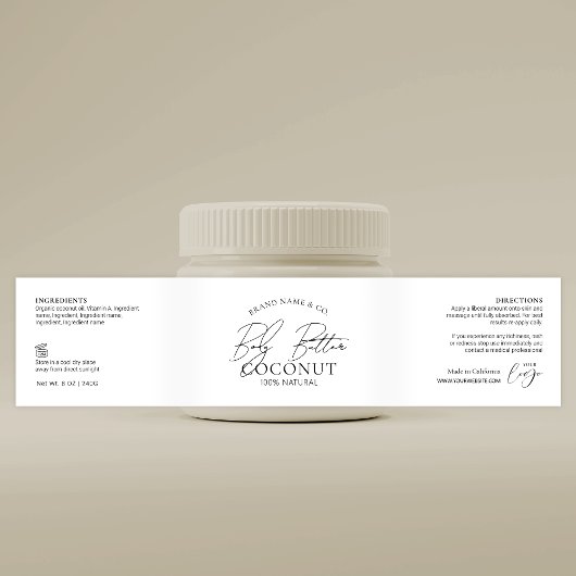 Elegant Modern Simple Body Butter Scrub Jar Label Wasserflaschenetikett