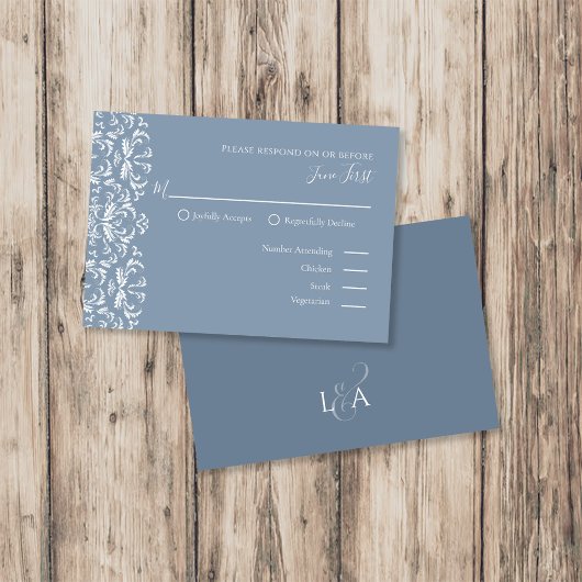 Elegant Modern Simple Dusty Blue Filigree RSVP Karte