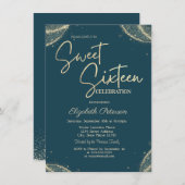 Elegant Modern Simple Gold Glitter Sweet 16 Einladung (Vorne/Hinten)