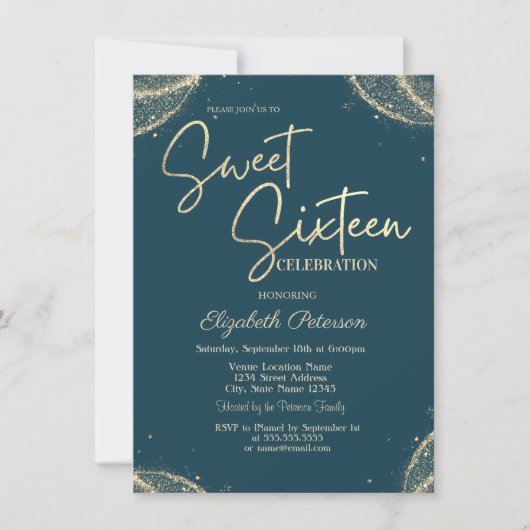 Elegant Modern Simple Gold Glitter Sweet 16 Einladung (Vorderseite)