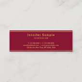 Elegant Modern Sleek Design Gold Text Burgundy Red Mini Visitenkarte (Rückseite)