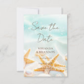 Elegant Modern Starfish Shells Ocean Beach Wedding Save The Date (Vorderseite)