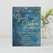 Elegant Modern Stars Blue Sweet 16 Einladung (Stehend Vorderseite)