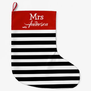 Elegant Modern Strip Christmas Mr. und Mrs. Couple Großer Weihnachtsstrumpf