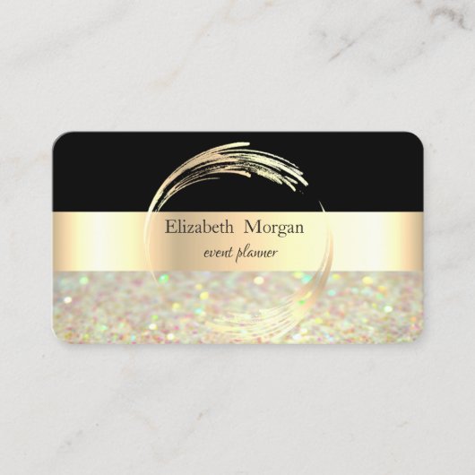 Elegant Modern Striped Black, Glitzer Bokeh Visitenkarte (Vorderseite)