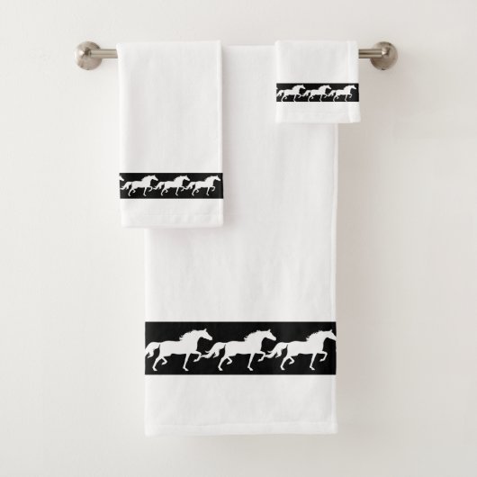 Elegant, Modern, Stylish Horses on Black and White Badhandtuch Set (Insitu)