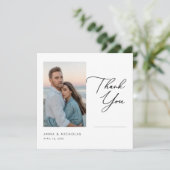 Elegant Modern Sunset Beach Wedding Photo Dankeskarte (Stehend Vorderseite)