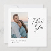 Elegant Modern Sunset Beach Wedding Photo Dankeskarte (Vorderseite)