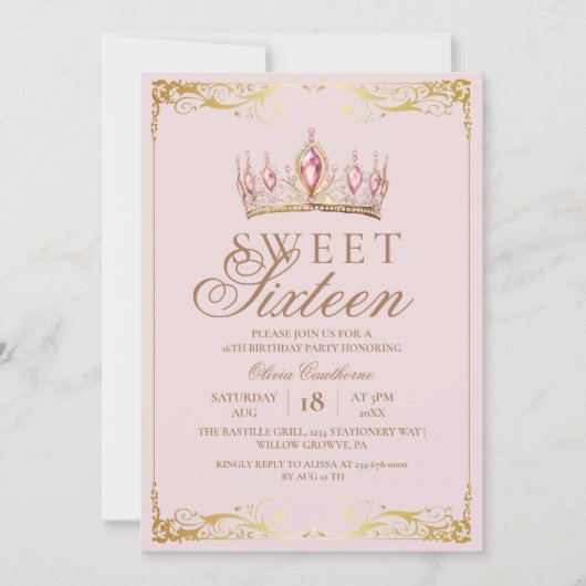 Elegant Modern Sweet 16 Gold Pink Geburtstag Einladung (Vorderseite)
