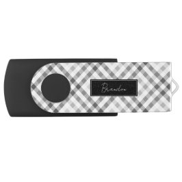 Elegant Modern Tartan Gray Mit Monogramm USB Stick