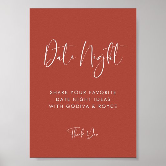 Elegant & Modern Terracotta Date night ideas sign Poster (Vorne)