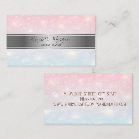 Elegant Modern Trendy Silver Bokeh, Streifen Visitenkarte (Vorne/Hinten)