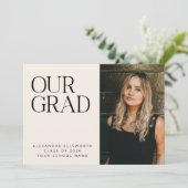 Elegant Modern Two Foto Ivory Einfaches Abschluss Ankündigung (Stehend Vorderseite)