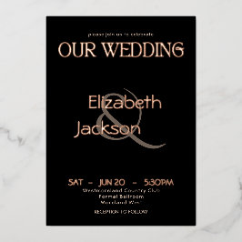 Elegant Modern Typography Black Wedding Rose Gold Folieneinladung