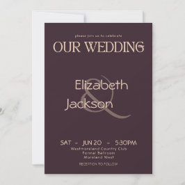 Elegant Modern Typography Plum Noir Wedding Einladung