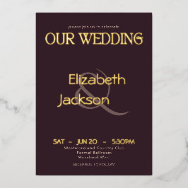 Elegant Modern Typography Plum Noir Wedding Gold Folieneinladung