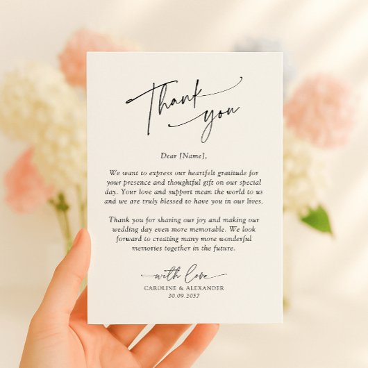 Elegant, modern typography wedding thank you dankeskarte