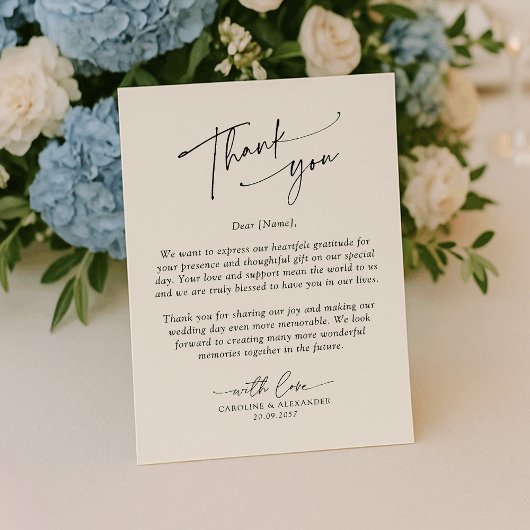 Elegant, modern typography wedding thank you dankeskarte