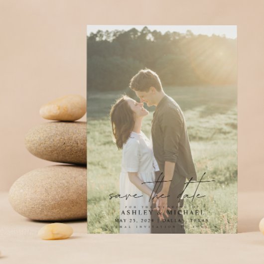 Elegant Modern Vellum Overlay 2 Foto Wedding Save The Date