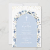 Elegant Modern Watercolor Blue Flowers Baptism Einladung (Vorderseite)