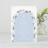 Elegant Modern Watercolor Blue Flowers Baptism Einladung (Stehend Vorderseite)
