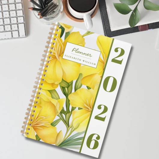 Elegant Modern Watercolor Yellow Floral Planer