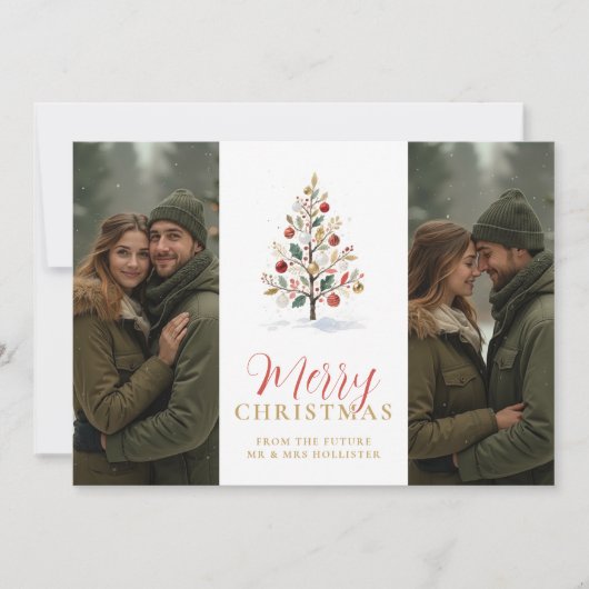 Elegant Modern Wedding Christmas Tree 2-Photos  Save The Date (Vorderseite)