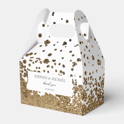 Elegant Modern Weiß-Gold Splatter Hochzeit Geschenkschachtel (Rückseite)