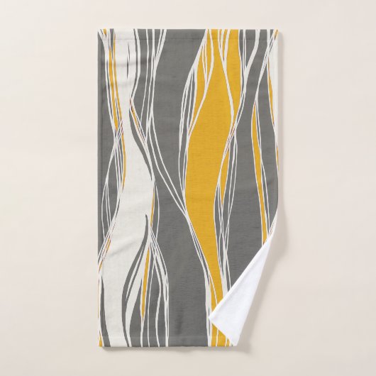 Elegant, modern, Wellen, Linien, hellgrau, gelb Badhandtuch Set (Handtuch)
