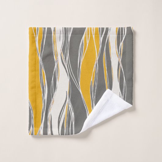 Elegant, modern, Wellen, Linien, hellgrau, gelb Badhandtuch Set (Waschlappen)