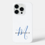 Elegant Modern White Blue Script Monogram Case-Mate iPhone Hülle (Rückseite)