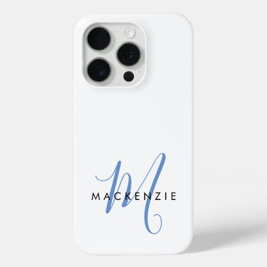 Elegant Modern White Blue Script Monogram Case-Mate iPhone Hülle (Rückseite)