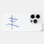 Elegant Modern White Blue Script Monogram Case-Mate iPhone Hülle (Rückseite (Horizontal))