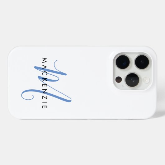 Elegant Modern White Blue Script Monogram Case-Mate iPhone Hülle (Rückseite (Horizontal))