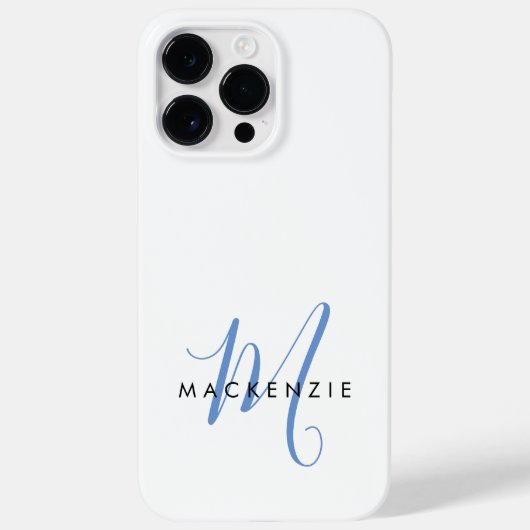 Elegant Modern White Blue Script Monogram Case-Mate iPhone Hülle (Rückseite)